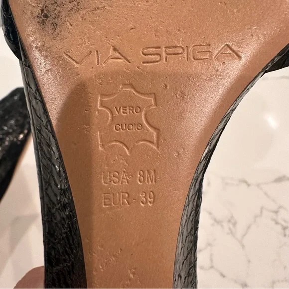 Via Spiga Womens Open Toe Ankle Strap Wedge Sandals Size 8 Black Snake Leather - Picture 9 of 13